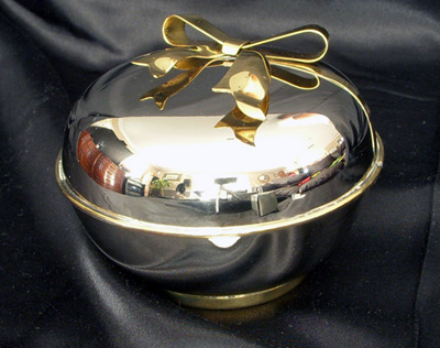 Silver Round Box with Bright Brass Ribbon